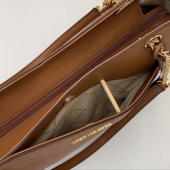 MICHAEL KORS LARGE X CHAIN LOGO SHOULDER BAG BROWN - Picture 9 of 16